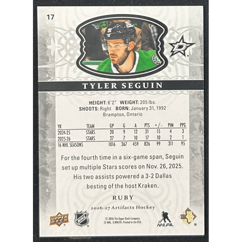 Tyler Seguin 2026-27 Upper deck artifacts ruby 596/599