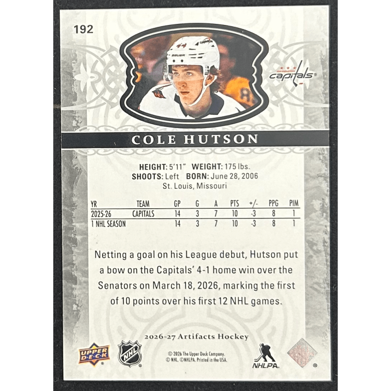 Cole Hutson 2026-27 Upper deck artifacts rookies 430/999