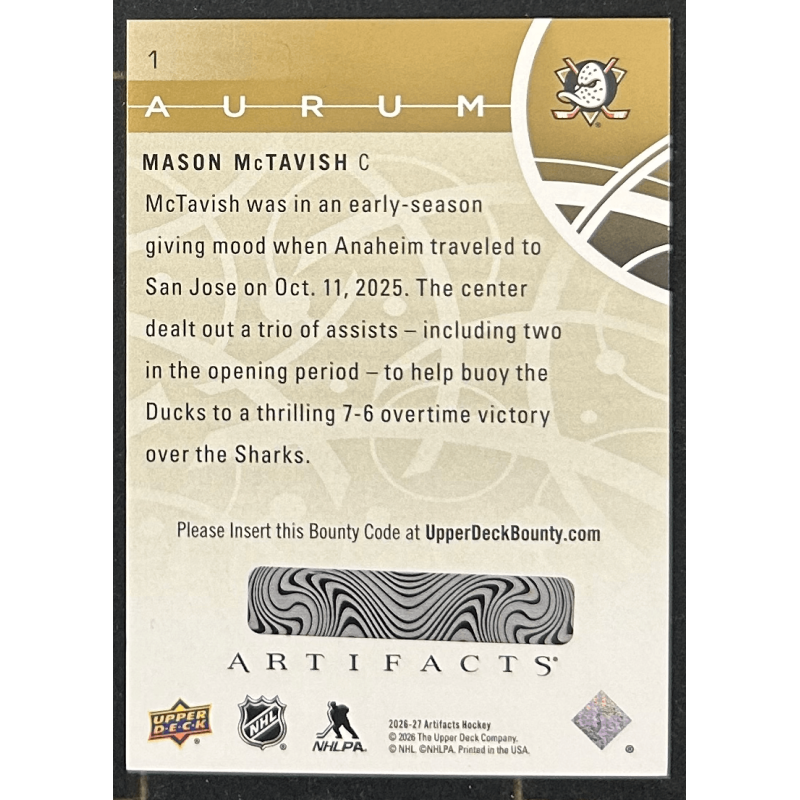 Mason McTavish 2026-27 Upper deck artifacts Aurum - 1