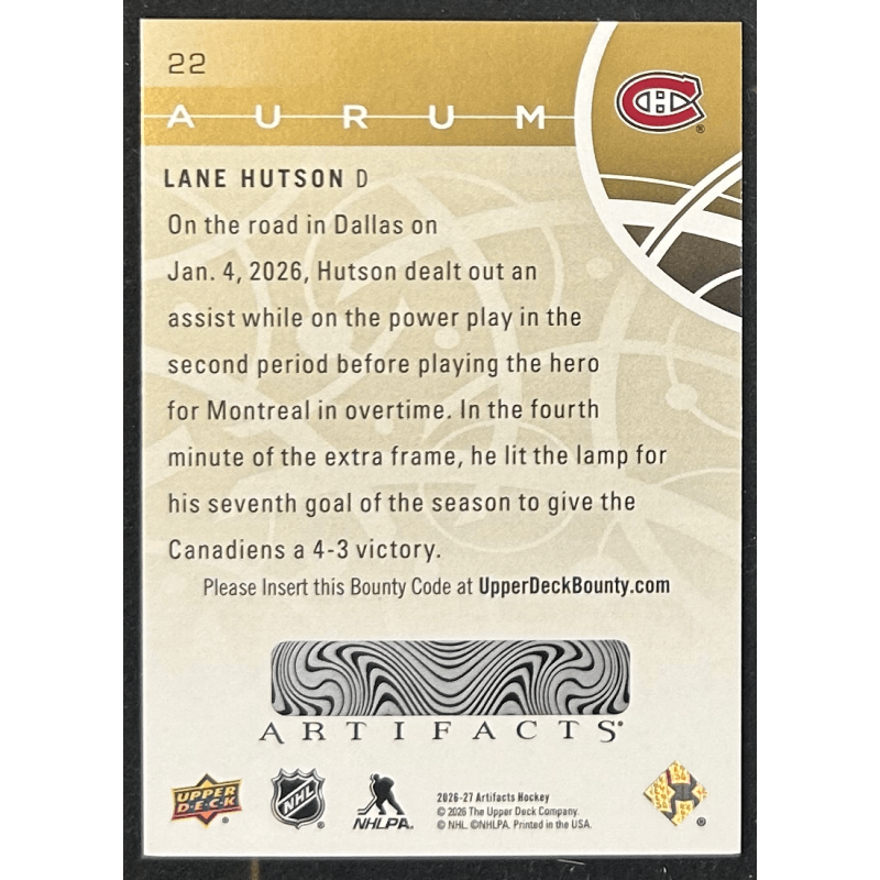 Lane Hutson 2026-27 Upper deck artifacts Aurum - 22