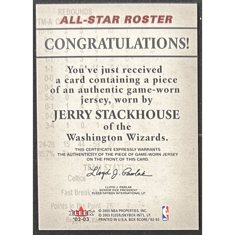 Stackhouse / Michael Jordan/ Carter 2002-03 Fleer Box Score All-Stars Roster Game-Used