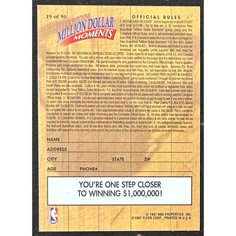 Shaquille O'Neal 1997-98 Fleer Million Dollar Moments 19