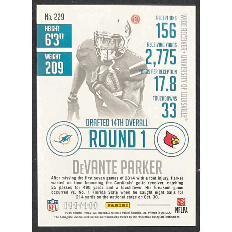 Devante Parker 2015 Panini prestige extra points purple rookie 099/100