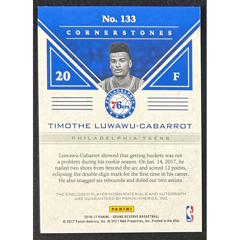 Timothe Luwawu-Cabarrot 2016-17 Grand Reserve rookie jersey auto 60/99