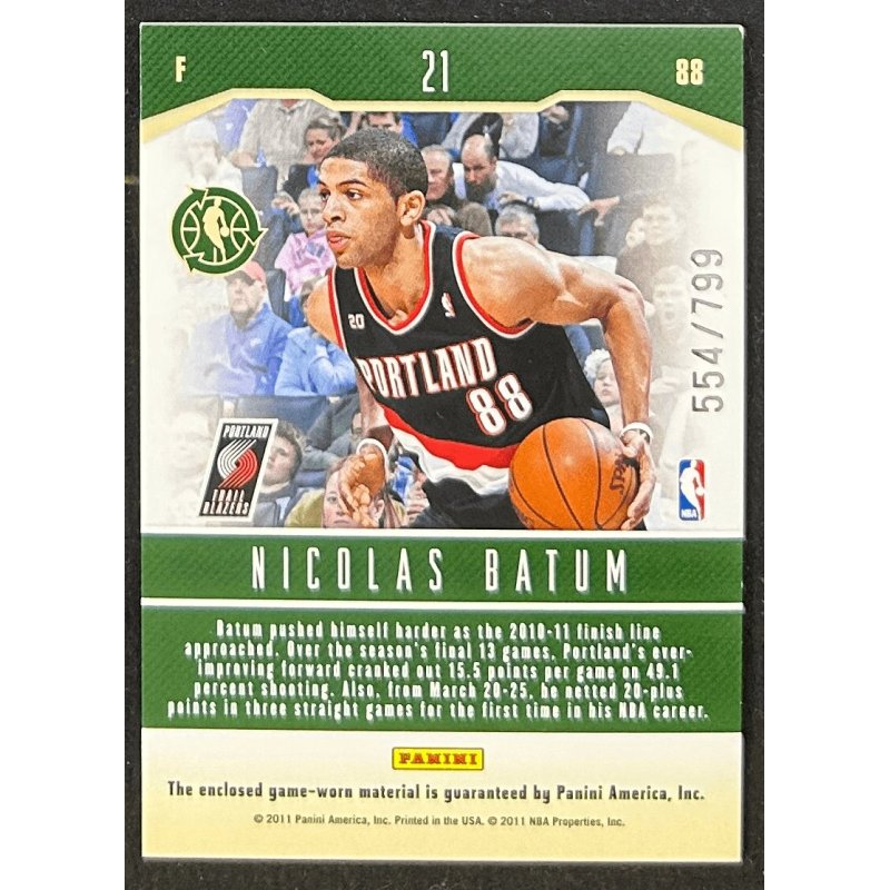 Nicolas Batum 2010-11 Panini Season Update Green Week Jersey 554/799