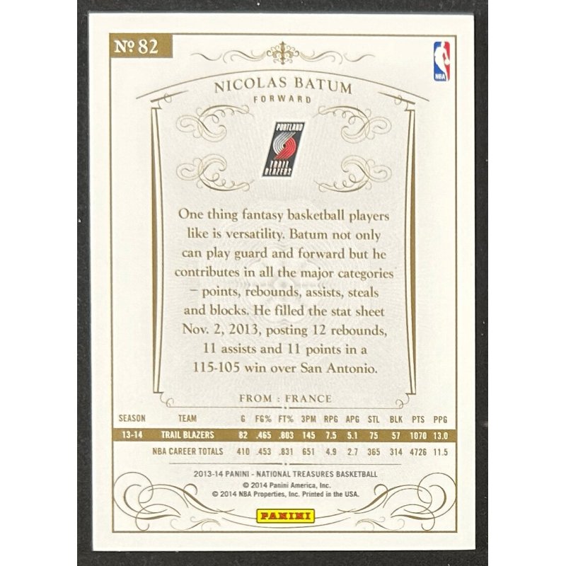 Nicolas Batum 2013-14 Panini National Treasures 42/99