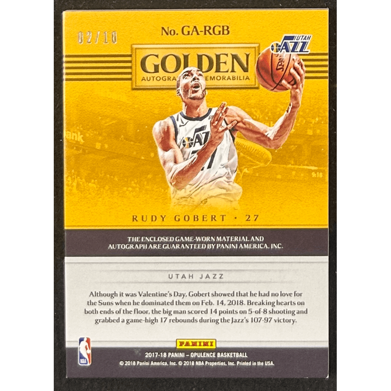 Rudy Gobert 2017-18 Panini Opulence Golden patch Autograph Gold 2/10