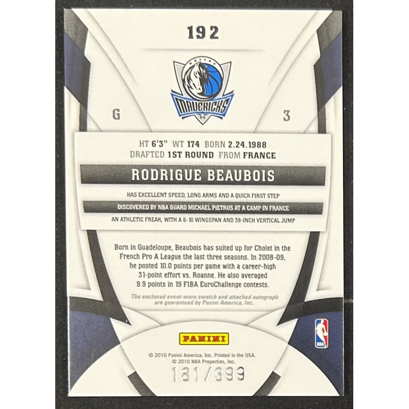 Rodrigue Beaubois 2009-10 Certified rookie jersey auto 181/399