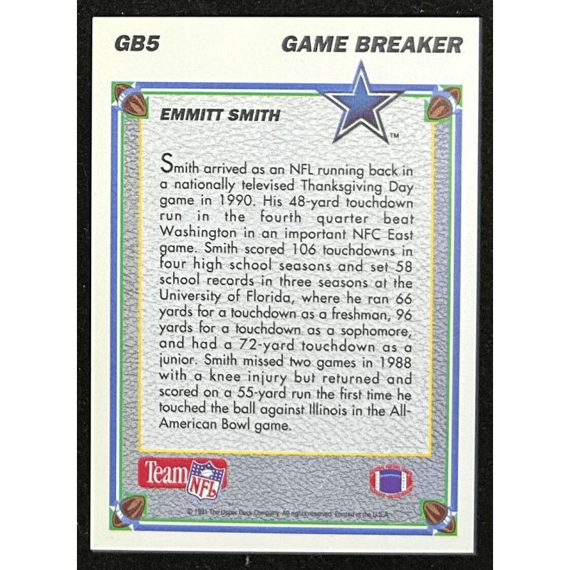 Emmitt Smith 1991 Upper Deck Game Breaker Holograms GB5